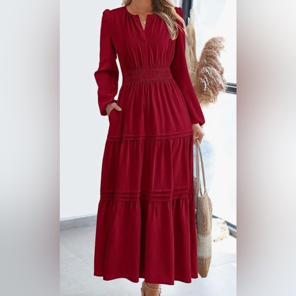 Elegant Burgundy Red Maxi Dress
